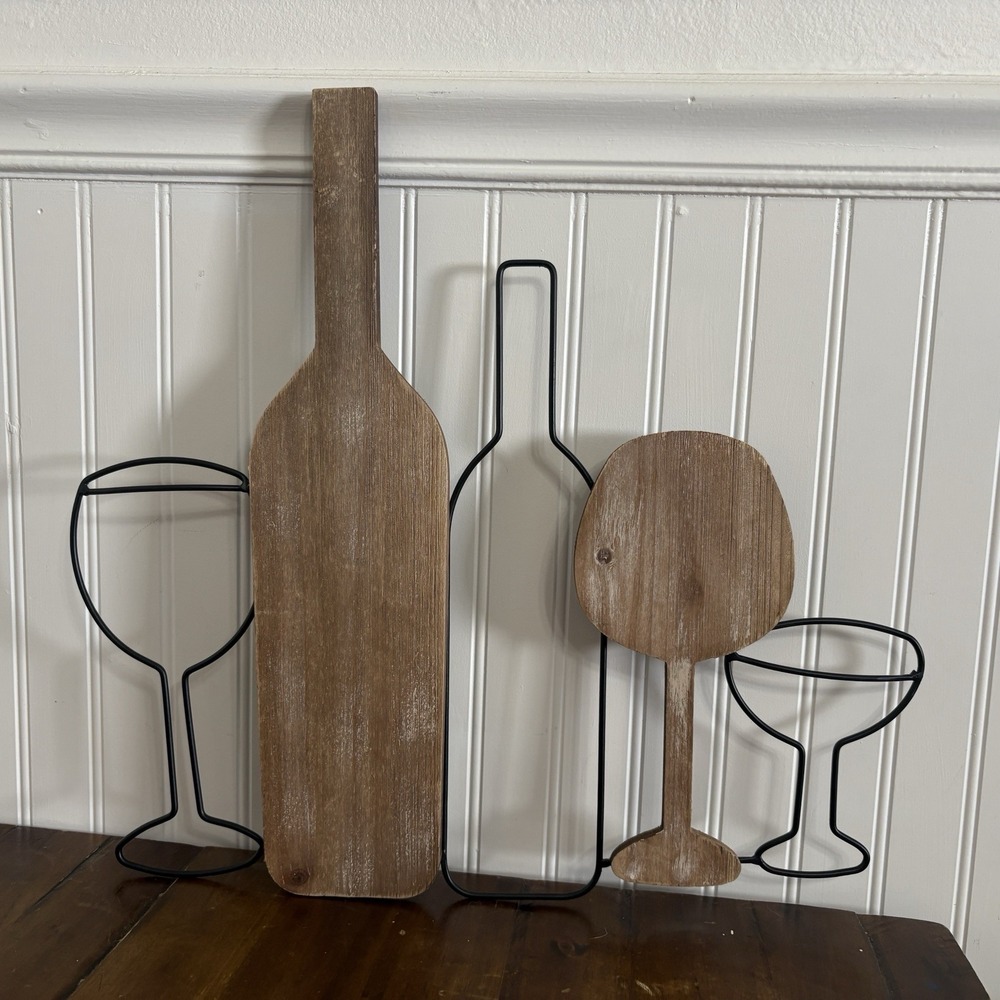 Metal & Wood Wine Theme Wall Art Decor Shabby Chic Kitchen Drink ~18x20in - Picture 2 of 7